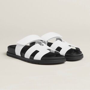 Hermes Chypre White Slide Sandals